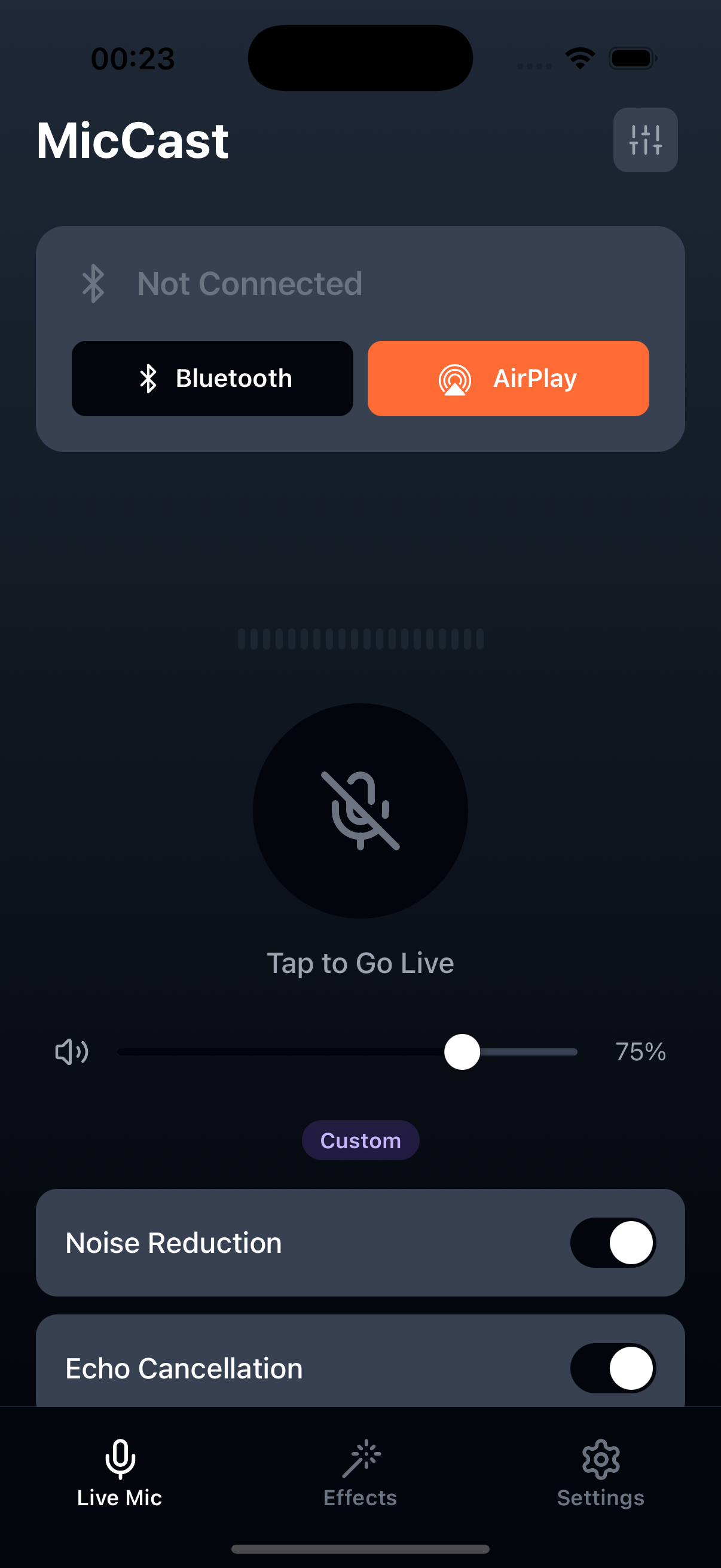 MicCast App Interface